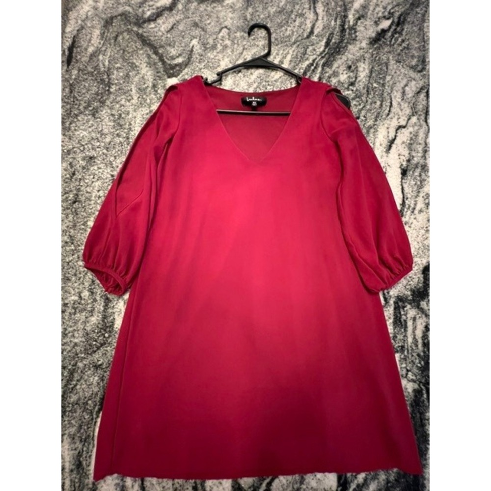 Lulus Shifting Dears Wine Red‎ Long Sleeve Shift Dress Mini Boho XS V-Neck